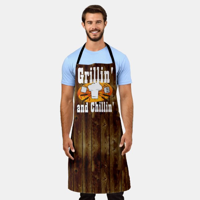 Delantal Grillin Chillin Funny Hombres Cocinando barbacoa C (Gastado)