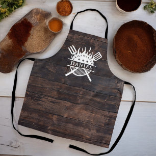 Delantal Grillmaster BBQ Rustic Dark Wood Print