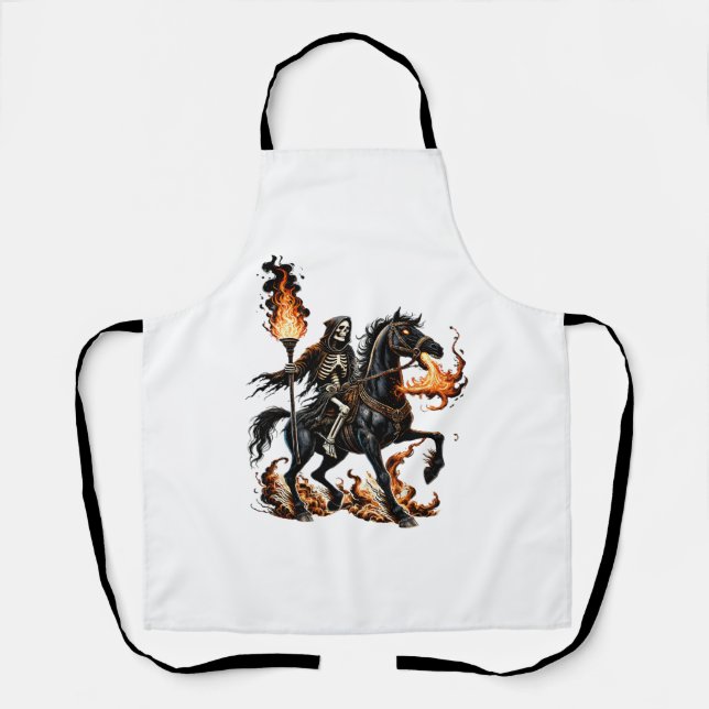 Delantal Grim Reaper Skeleton Riding Horse Flames (Anverso)