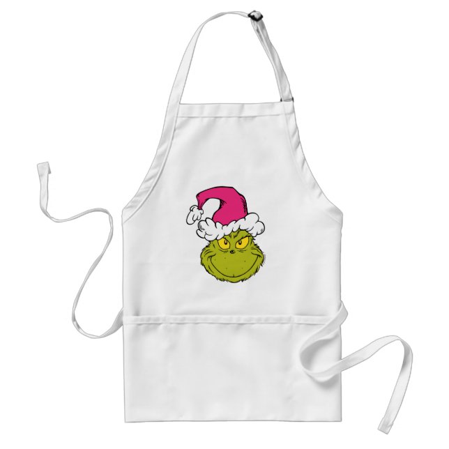 Delantal Grinch con sombrero rosa de Santa (Frente)
