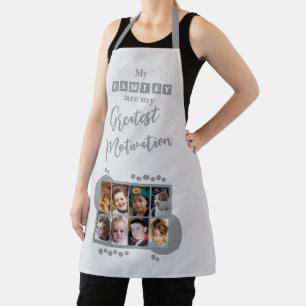 Delantal gris con 8 fotos para familia
