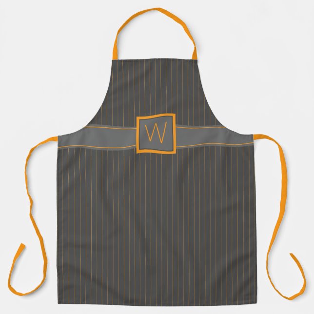 Delantal Gris con Naranja Pinstripes Apron de impresión en  (Anverso)
