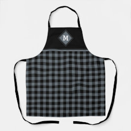 Delantal Gris inicial de diamante relleno + Apron negro