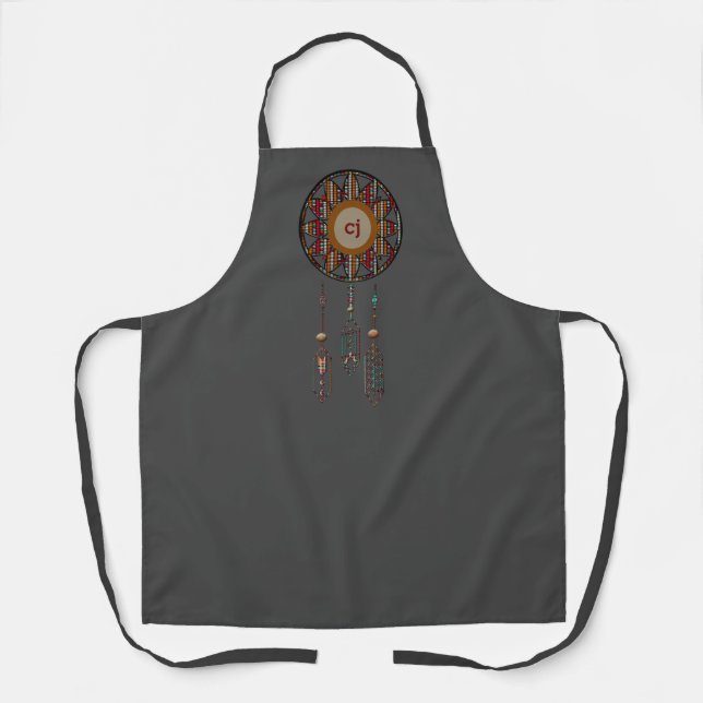 Delantal Gris oscuro monogramado Apron con Dreamcatcher (Anverso)