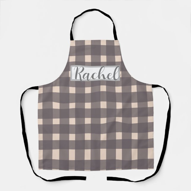 Delantal Gris rosa Gingham personalizado (Anverso)