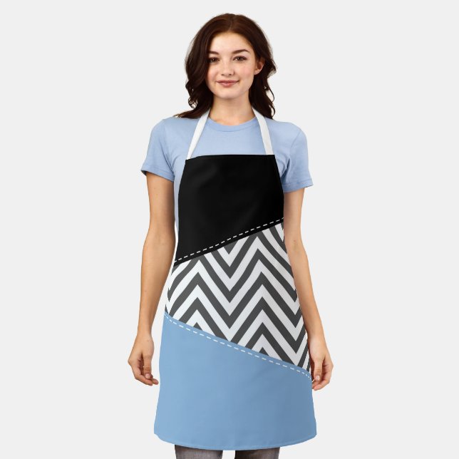 Delantal Gris Zigzag, Gris Chevron, Zigzag Pattern, Azul (Gastado)
