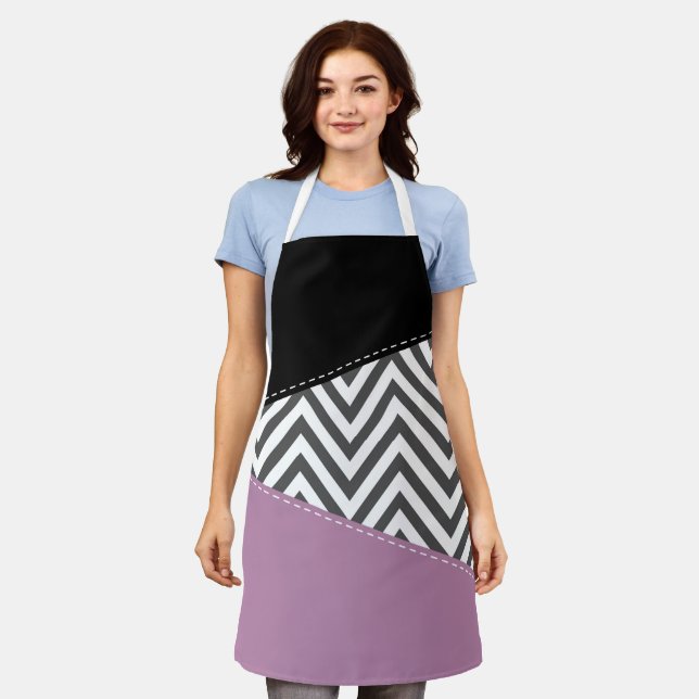Delantal Gris Zigzag, Gris Chevron, Zigzag Pattern, Púrpura (Gastado)