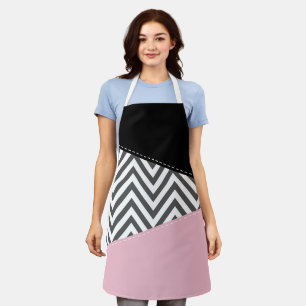 Delantal Gris Zigzag, Gris Chevron, Zigzag Pattern, Rosa