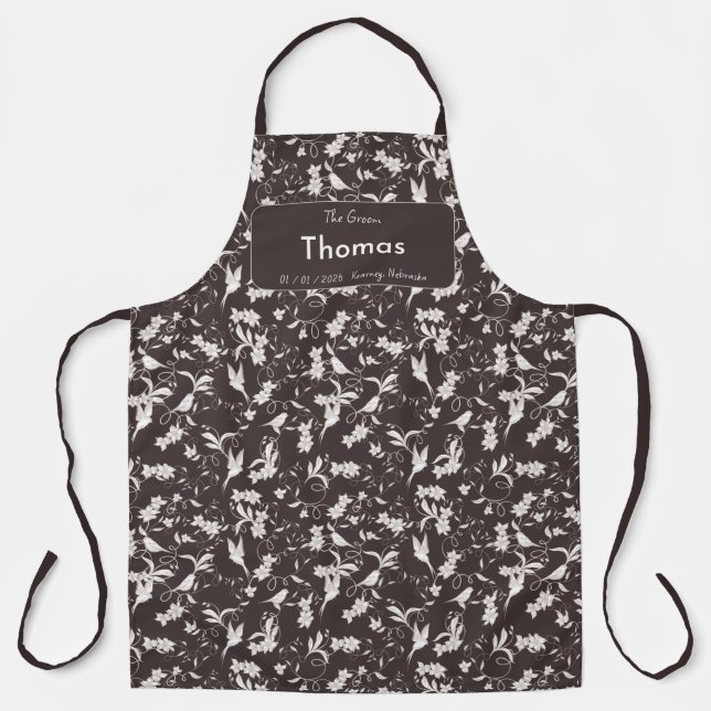 Delantal Groom on dark floral pattern Wedding Party (Anverso)
