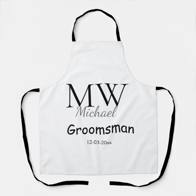 Delantal groomsman minima simple personalizado con nombre e (Anverso)