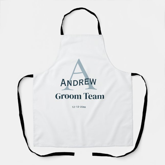 Delantal groomsmen de equipo simple y personalizado en mono (Anverso)
