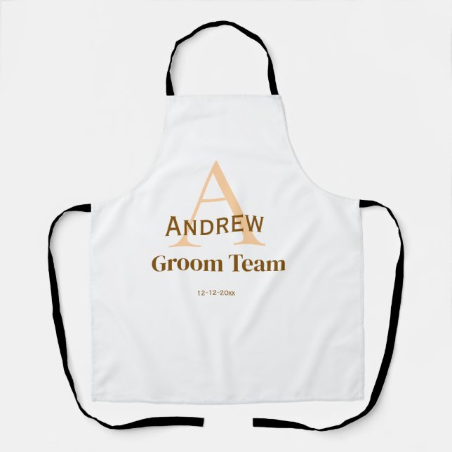 Delantal groomsmen de equipo simple y personalizado en mono (Anverso)