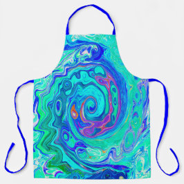 Delantal Groovy Abstract Océano Azul y Verde Torbellino Líq