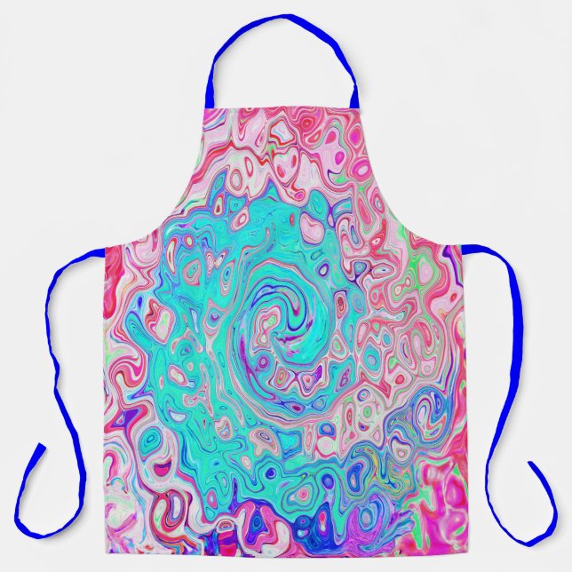 Delantal Groovy Aqua Blue and Pink Resumen Swirte Retro (Anverso)
