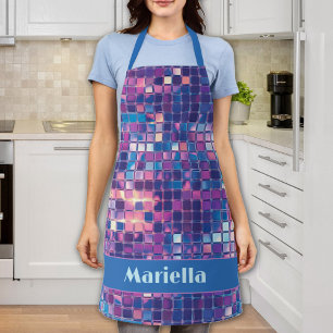 Delantal Groovy Blue & Purple Disco Ball Personalizado