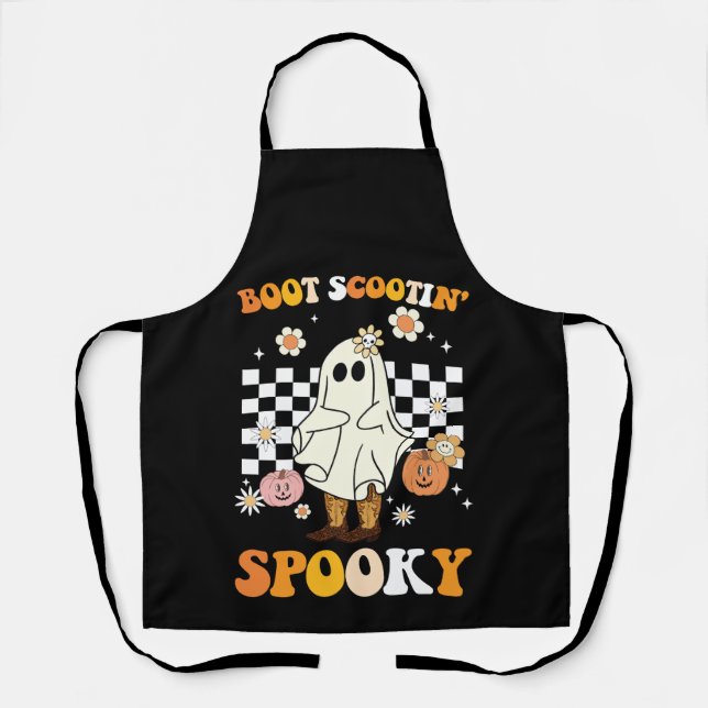 Delantal Groovy Boot Scootin Spooky Ghost Halloween Retro (Anverso)
