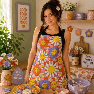 Delantal Groovy Daisy Floral Cuadros, Y2K 90s 