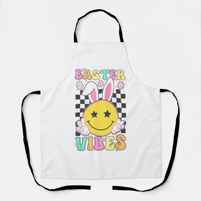 Delantal Groovy Easter Vibes Bunny Easter Day Smile Face Gi (Anverso)