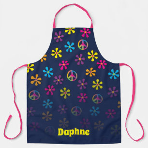 Delantal Groovy Hippie Peace and Flower Shower Nombre perso