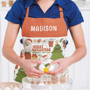 Delantal Groovy Hippie Retro Merry Christmas Santa Funny