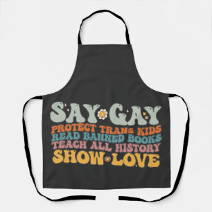Delantal Groovy LGBT dice Gay Protect Trans Kids Leer libro