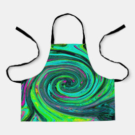 Delantal Groovy Resumen Retro Green y Magenta Swirl