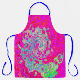 Delantal Groovy Resumen Verde azulado Azul y Rojo Swirl