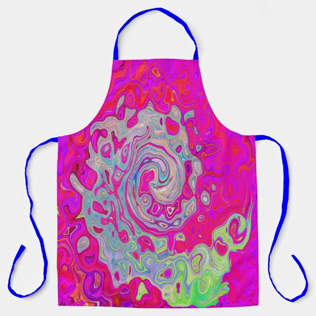 Delantal Groovy Resumen Verde azulado Azul y Rojo Swirl (Anverso)