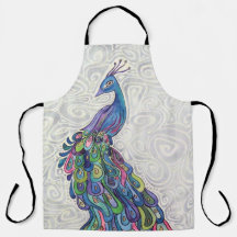 Groovy Watercolor Peacock Bird Art Apron