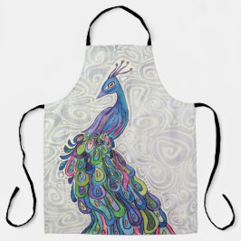 Delantal Groovy Watercolor Peacock Bird Art Apron
