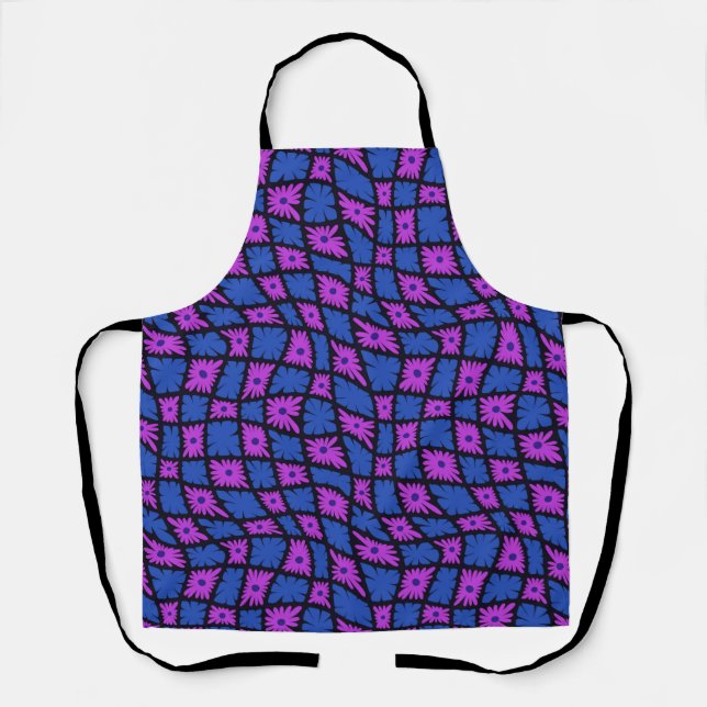 Delantal Groovy Wavy Trippy 60 Flores Cheques Blue Pink (Anverso)
