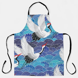 Delantal Grúa japonesa: Patrón de pájaro ordenado.