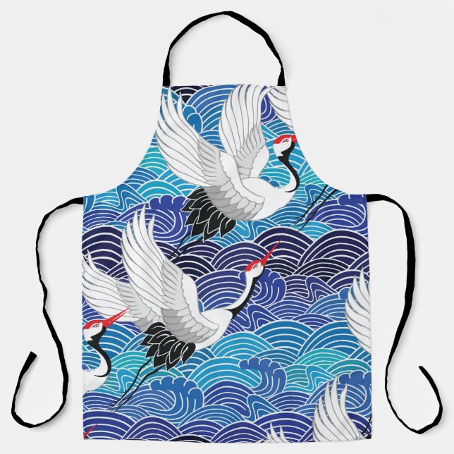 Delantal Grúa japonesa: Patrón de pájaro ordenado. (Anverso)