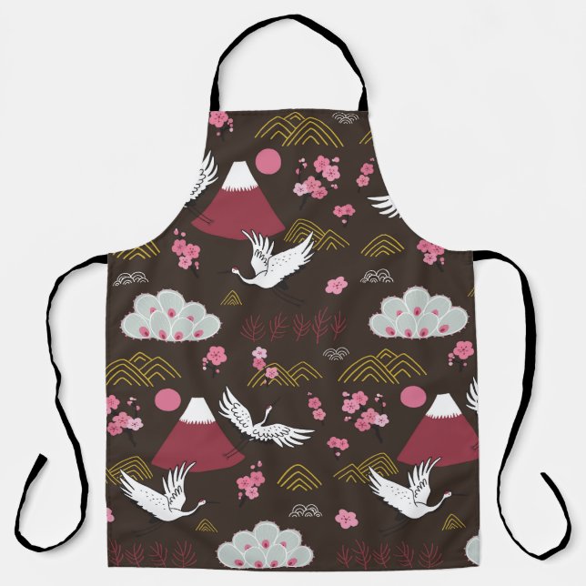 Delantal Grullas Japonesas: Patrón tradicional sin foco (Anverso)