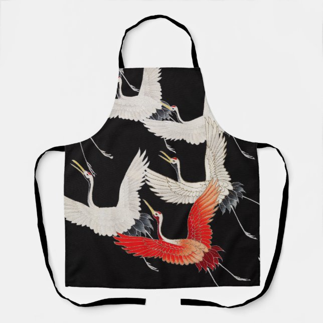 Delantal Grullas voladoras: Arte japonés de kimono con aves (Anverso)
