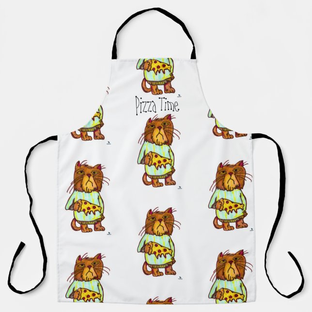 Delantal Grumpy Pizza Mascota Funny Diseño de Arte Gato (Anverso)