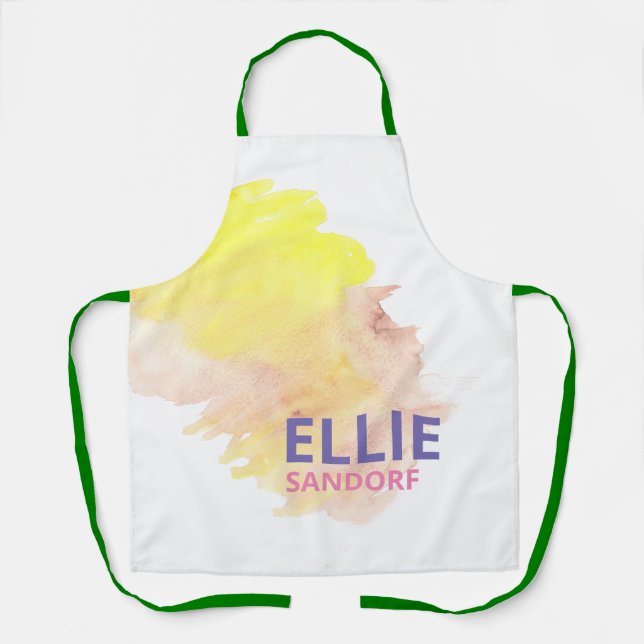 Delantal Grunge amarillo rosa Nombre personalizado Chef Bak (Anverso)