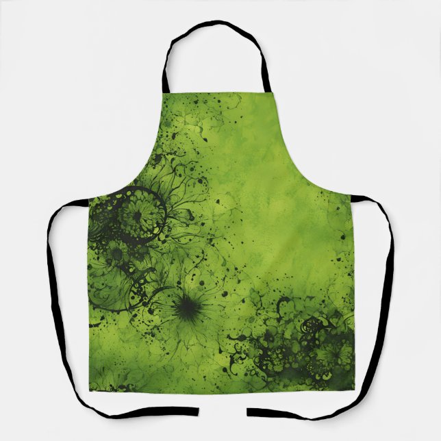 Delantal Grunge Verde Lima con Acentos Negros (Anverso)