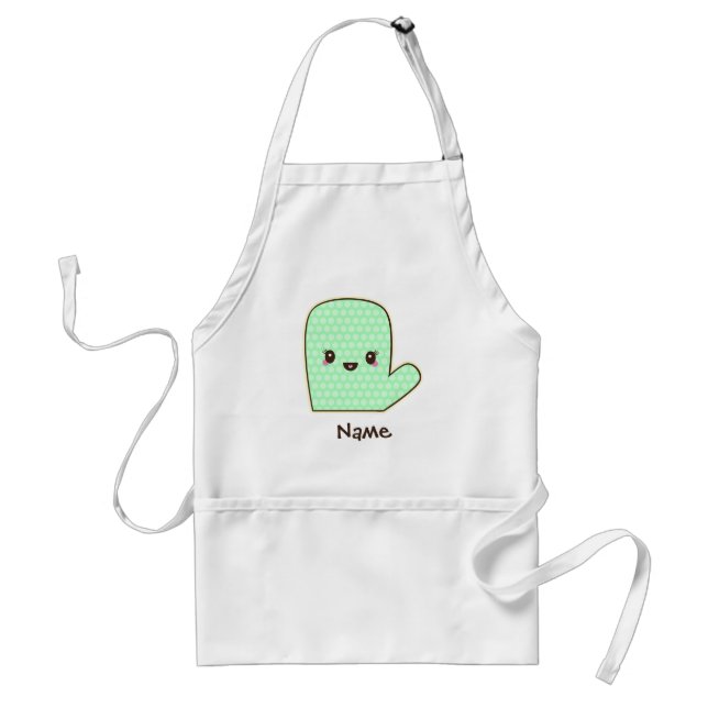 Delantal Guante de horno de dibujos animados verde menta li (Frente)