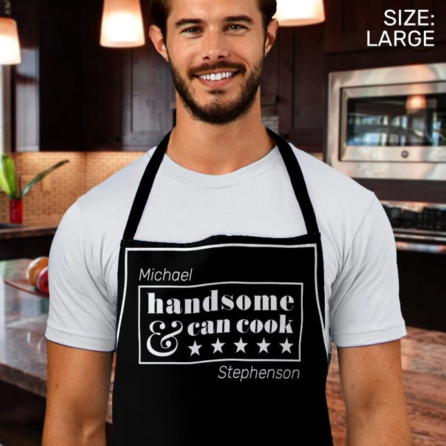 Delantal Guapo Cocinero gracioso Día del Padre Blanco Negro (Mockup of man in kitchen wearing apron)