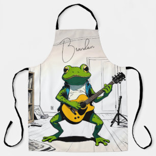 Delantal Guay Frog tocando guitarra en estudio de dormitori