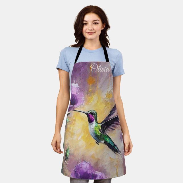Delantal Guay Purple Flowers Hummingbird Chef Baker Womens (Gastado)