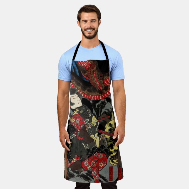 Delantal Guerrero japonés luchando contra la serpiente giga (Gastado)