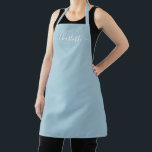 Delantal Guión elegante nombre personalizado elegancia azul<br><div class="desc">Personalizado francés personalizado  de escritura moderna nombre de texto monograma color liso y sólido color sencillo elegante elegante moda francés de texto azul y blanco Apron. Personalizar,  personalizarla con nombre,  cita,  frase o texto. Excelente para cocineros,  chefs,  cerámica,  artesanía,  trabajo,  cocina,  horneado,  barbacoa,  parrilla,  etc.</div>