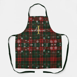 Delantal Guión monograma Snowflakes Personalizado Tartán