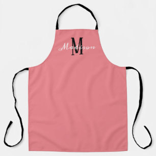 Delantal Guión rosado monograma coral personalizado