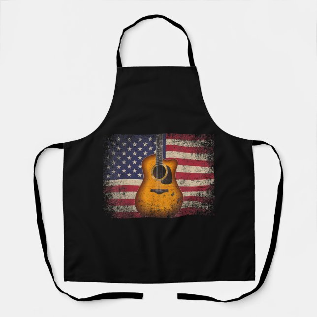 Delantal Guitarra 4 de julio Regalo Bandera Americana USA - (Anverso)