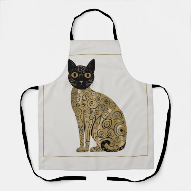 Delantal Gustav Klimt Style Black Cat Art (Anverso)