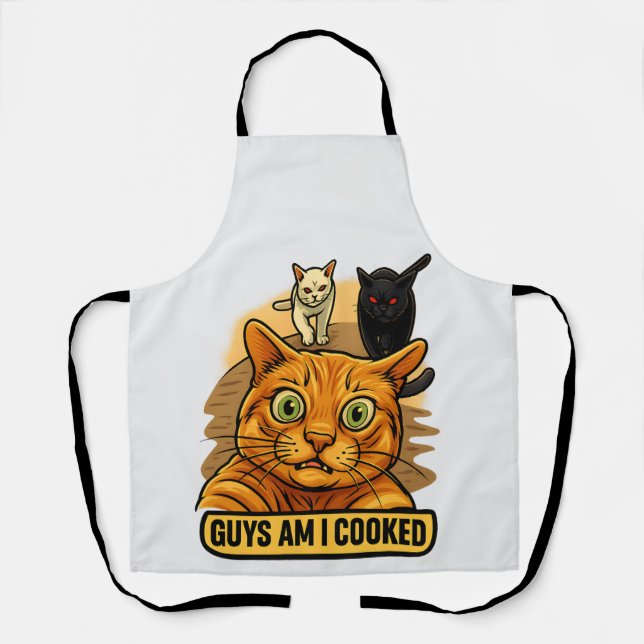 Delantal Guys Am I Cooked? Funny Cat Meme Panic Reaction (Anverso)