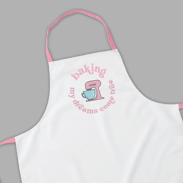 Delantal Hacer Que Mis Sueños Se Vuelvan Verdaderos Fundado (Trendy and fun baker apron with retro font design in blush pink and white)